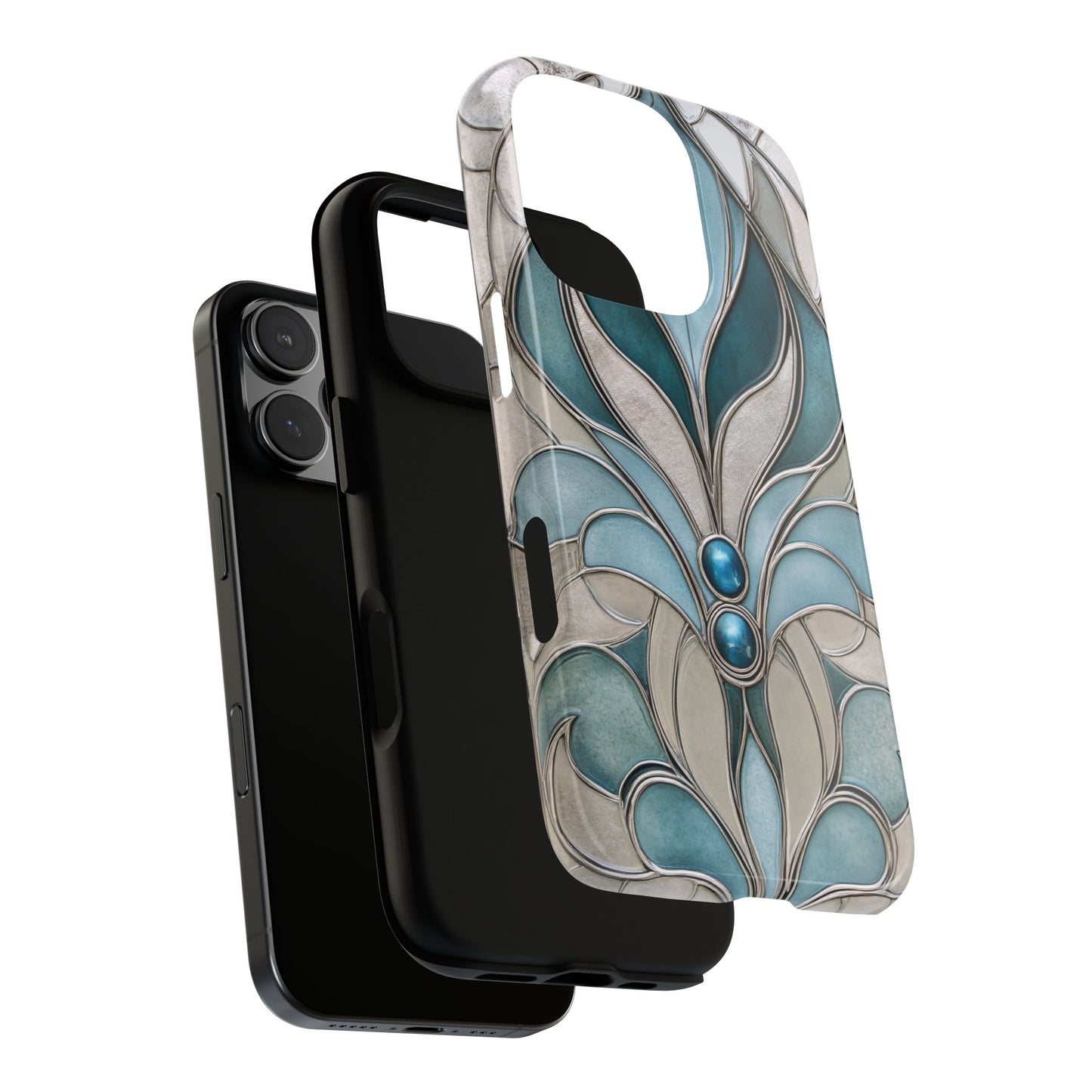 Art Deco Aquamarine Stained Glass Phone Case Luxury Blue iPhone Samsung Pixel Case