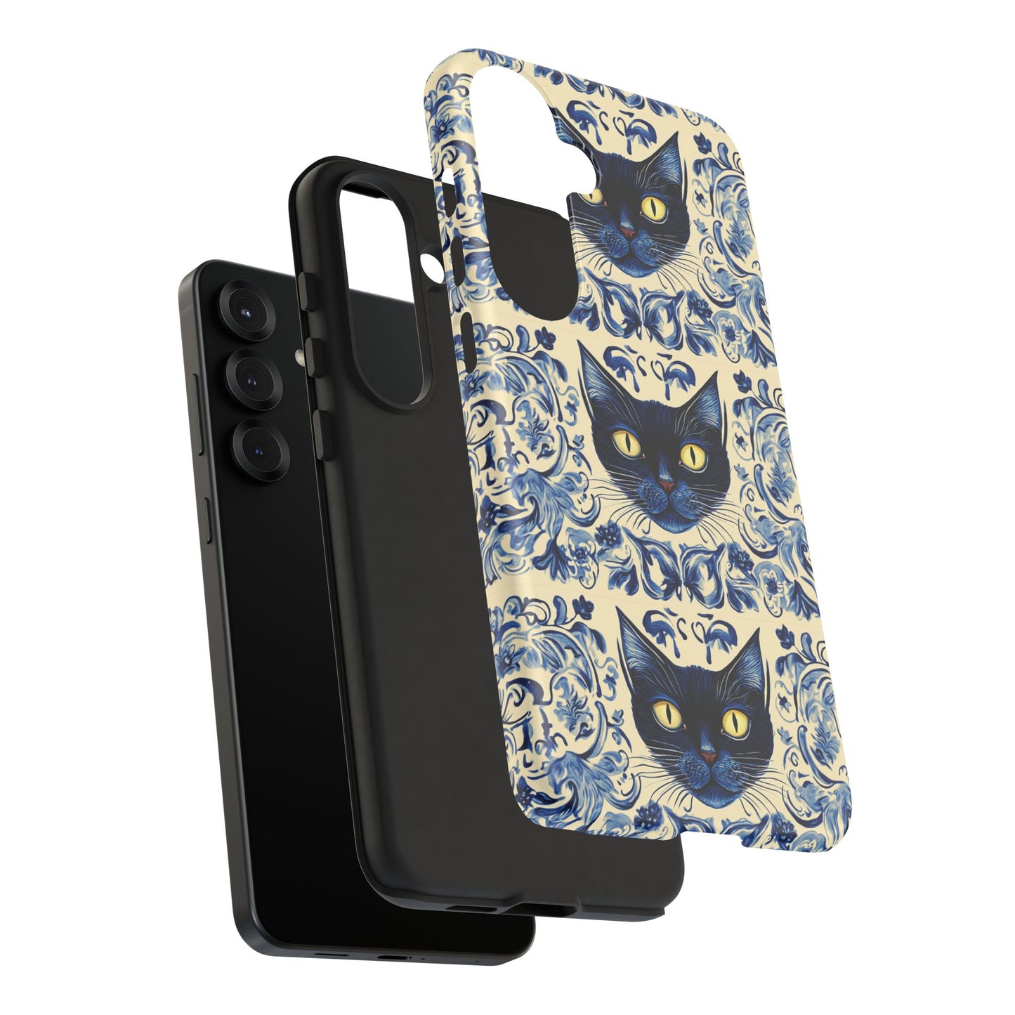 Tough Phone Cases - Mediterranean Tile Motif With Blue Cats