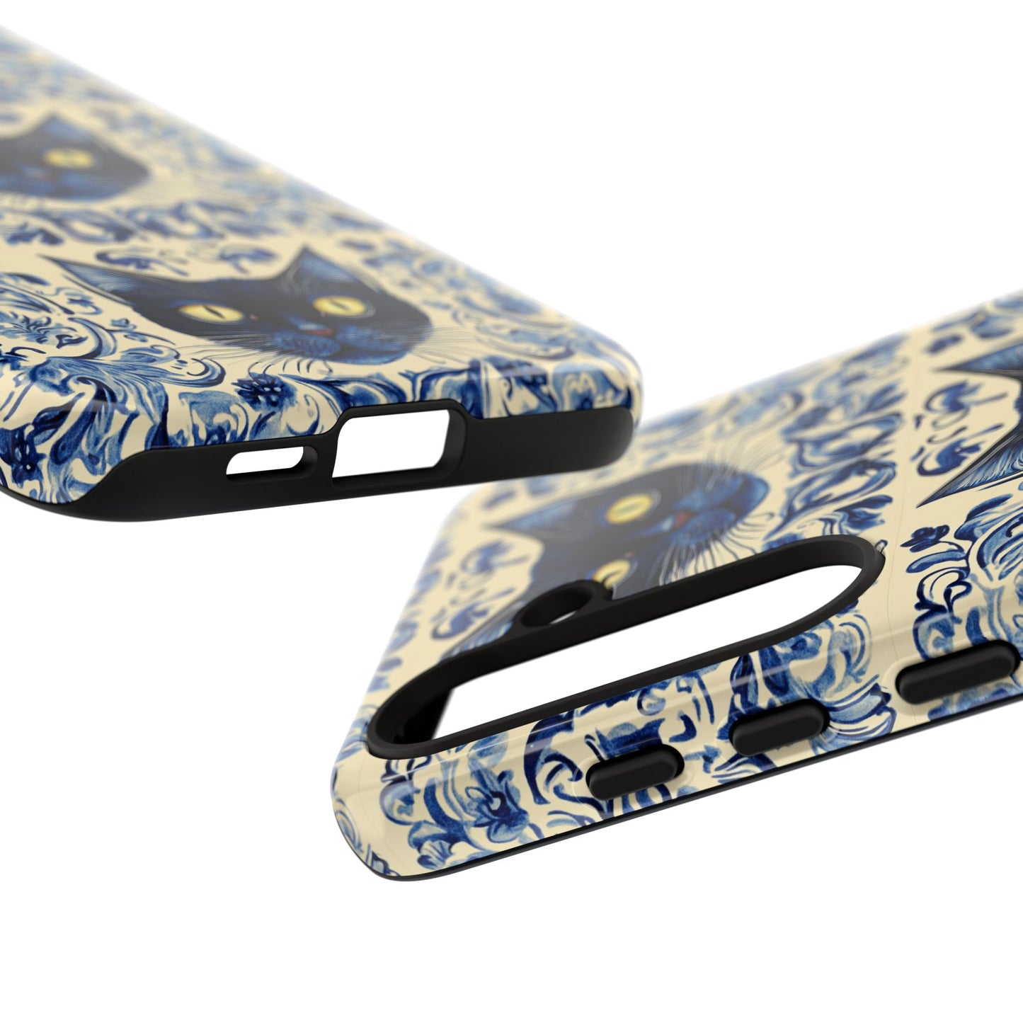 Tough Phone Cases - Mediterranean Tile Motif With Blue Cats