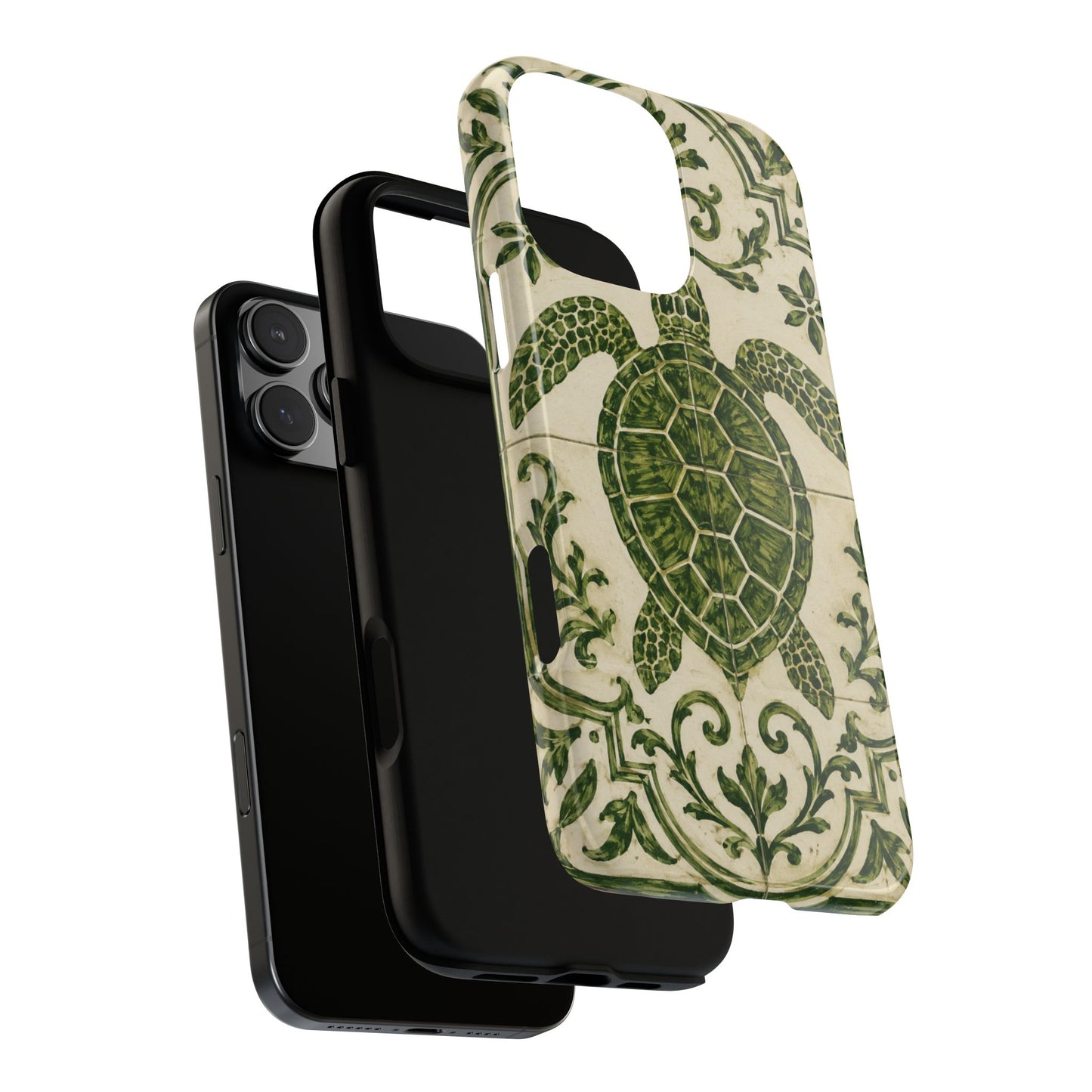 Green Azulejo Sea Turtle Phone Case | Portuguese Tile Coastal iPhone & Samsung Case
