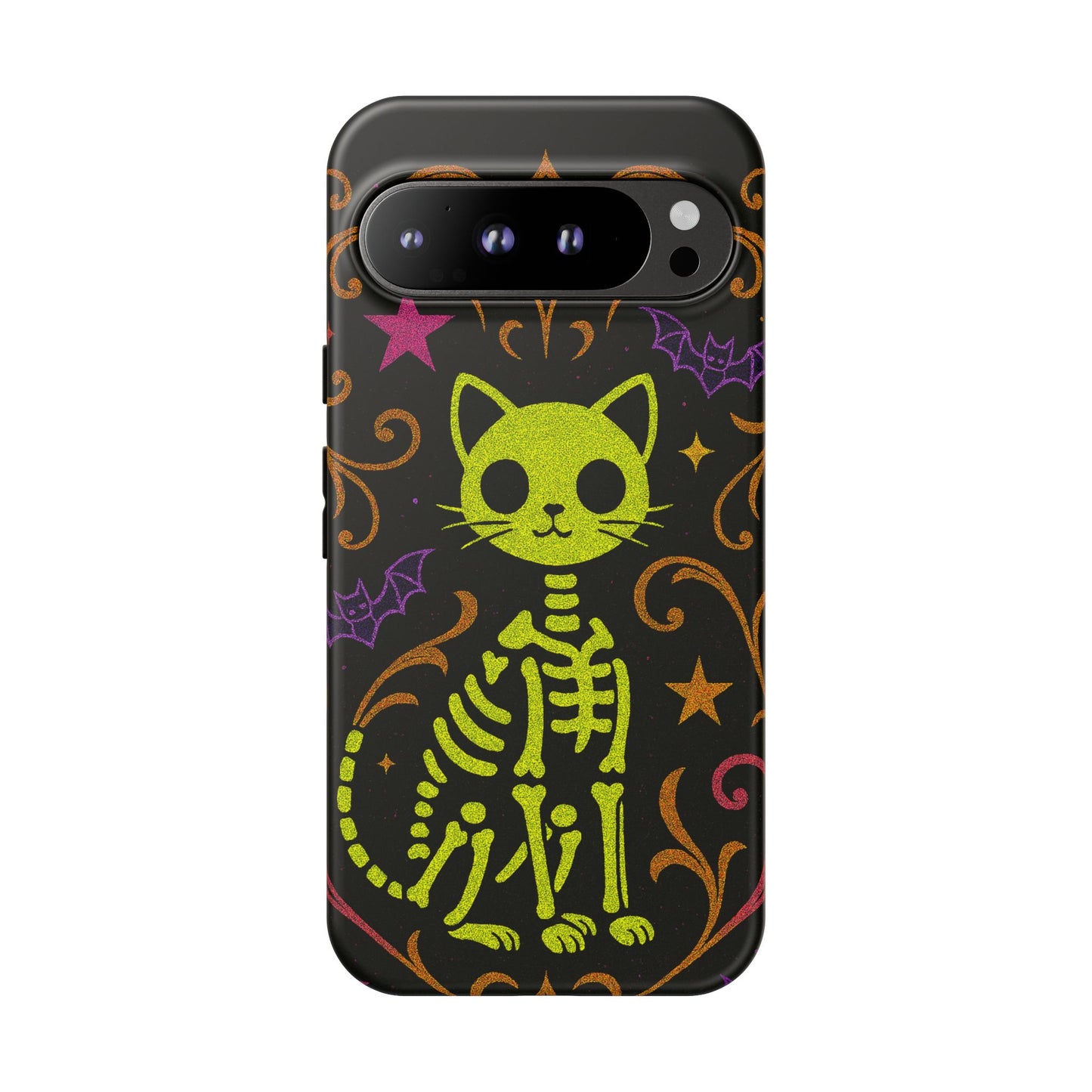 Halloween Cat Skeleton Phone Case Cute Spooky Neon iPhone Samsung Pixel Case