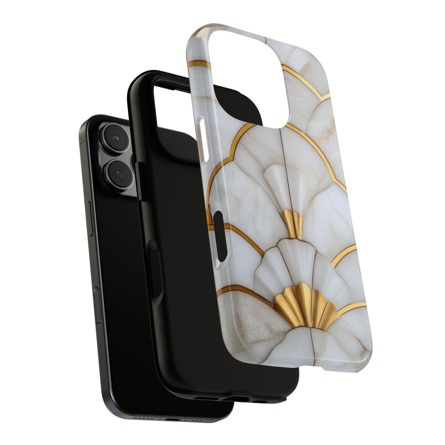 Art Deco Tough Phone Cases in White Marble Stone Print With Gold Threads for iPhone, Samsung Galaxy and Google Pixel Models