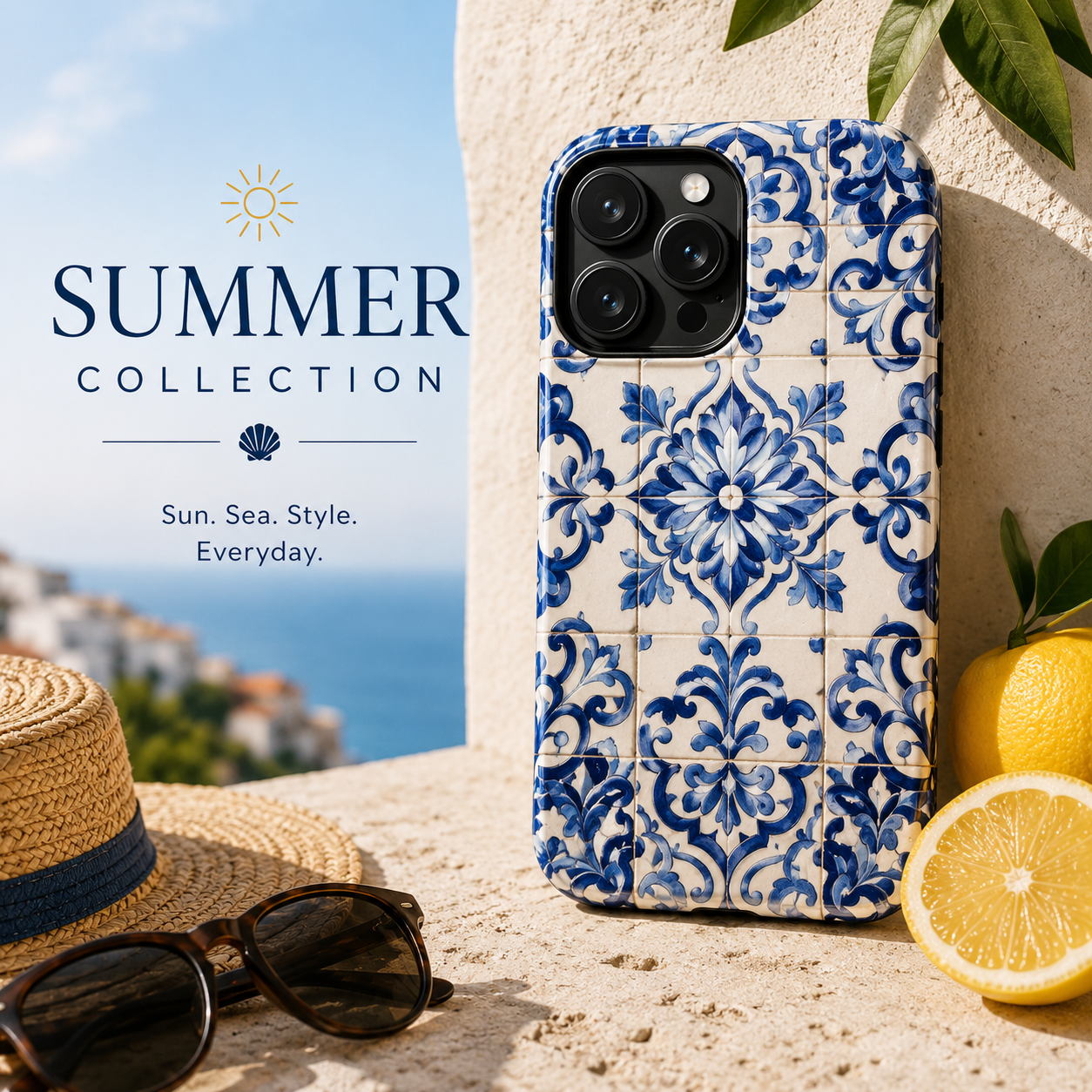 Summer Phone Cases Collection Blue Mediterranean Tiles Coastal vibes