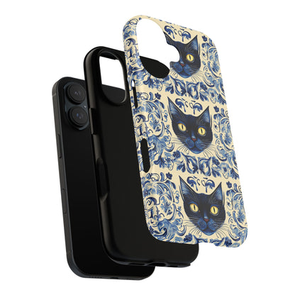 Tough Phone Cases - Mediterranean Tile Motif With Blue Cats