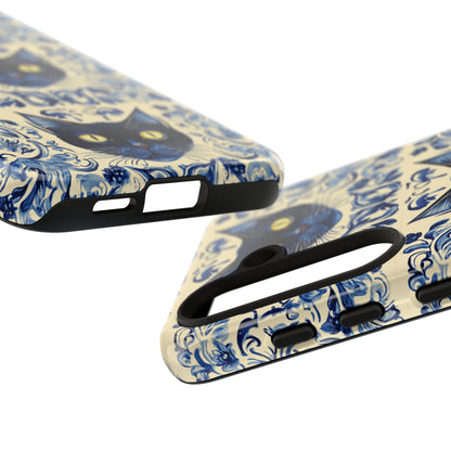 Tough Phone Cases - Mediterranean Tile Motif With Blue Cats