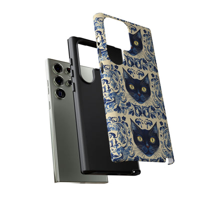 Tough Phone Cases - Mediterranean Tile Motif With Blue Cats