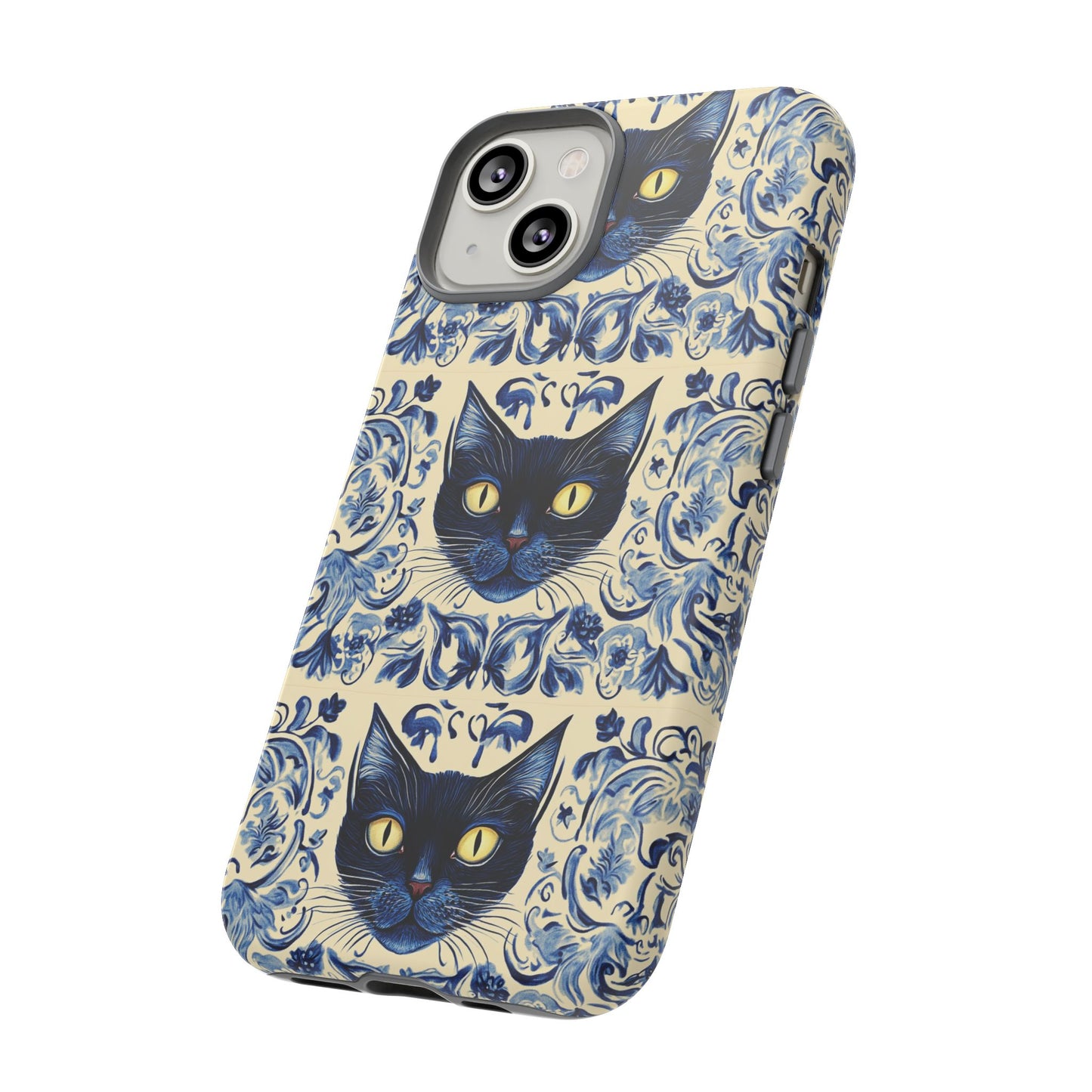 Tough Phone Cases - Mediterranean Tile Motif With Blue Cats
