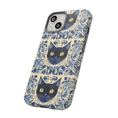 Tough Phone Cases - Mediterranean Tile Motif With Blue Cats
