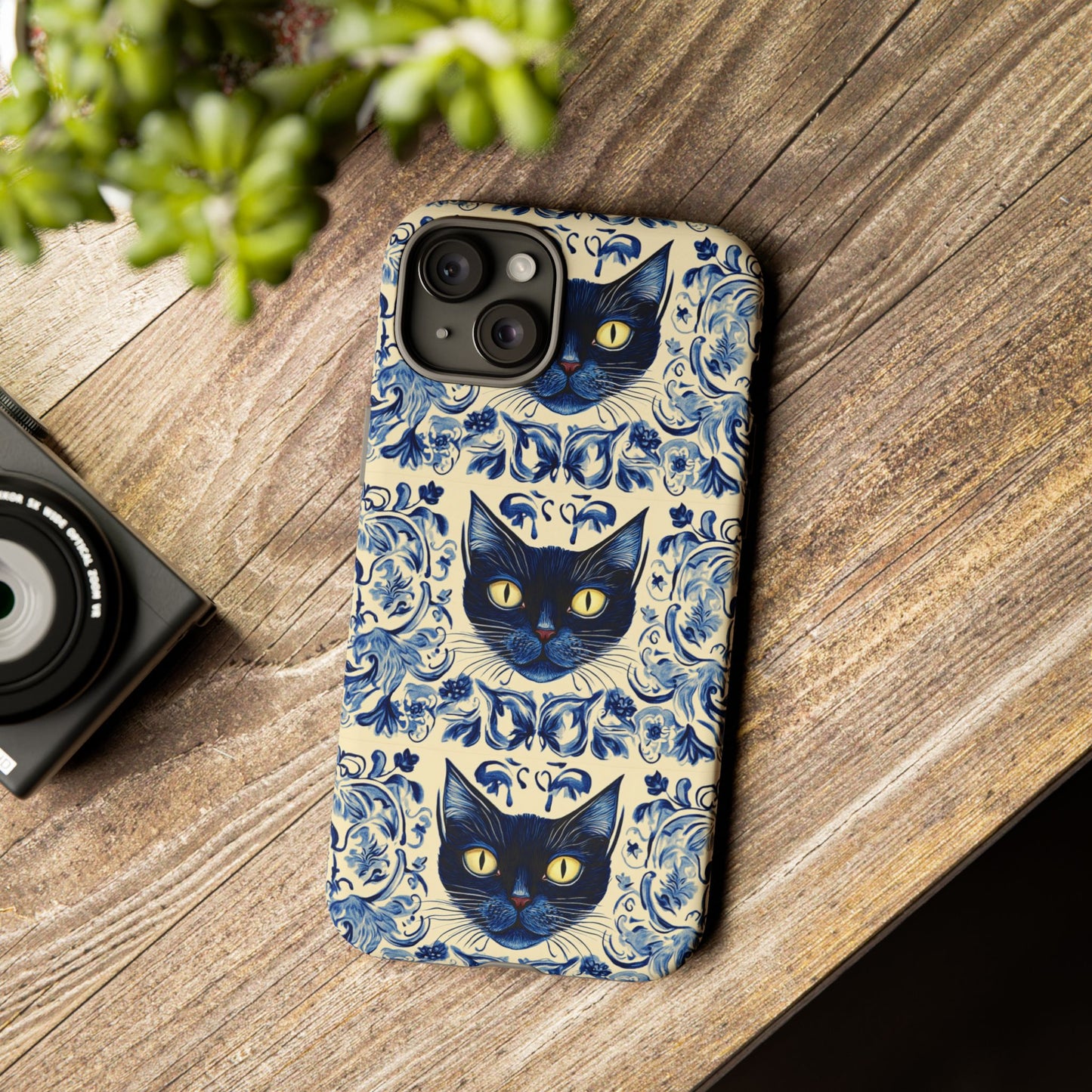Tough Phone Cases - Mediterranean Tile Motif With Blue Cats