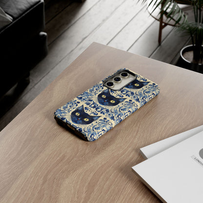 Tough Phone Cases - Mediterranean Tile Motif With Blue Cats