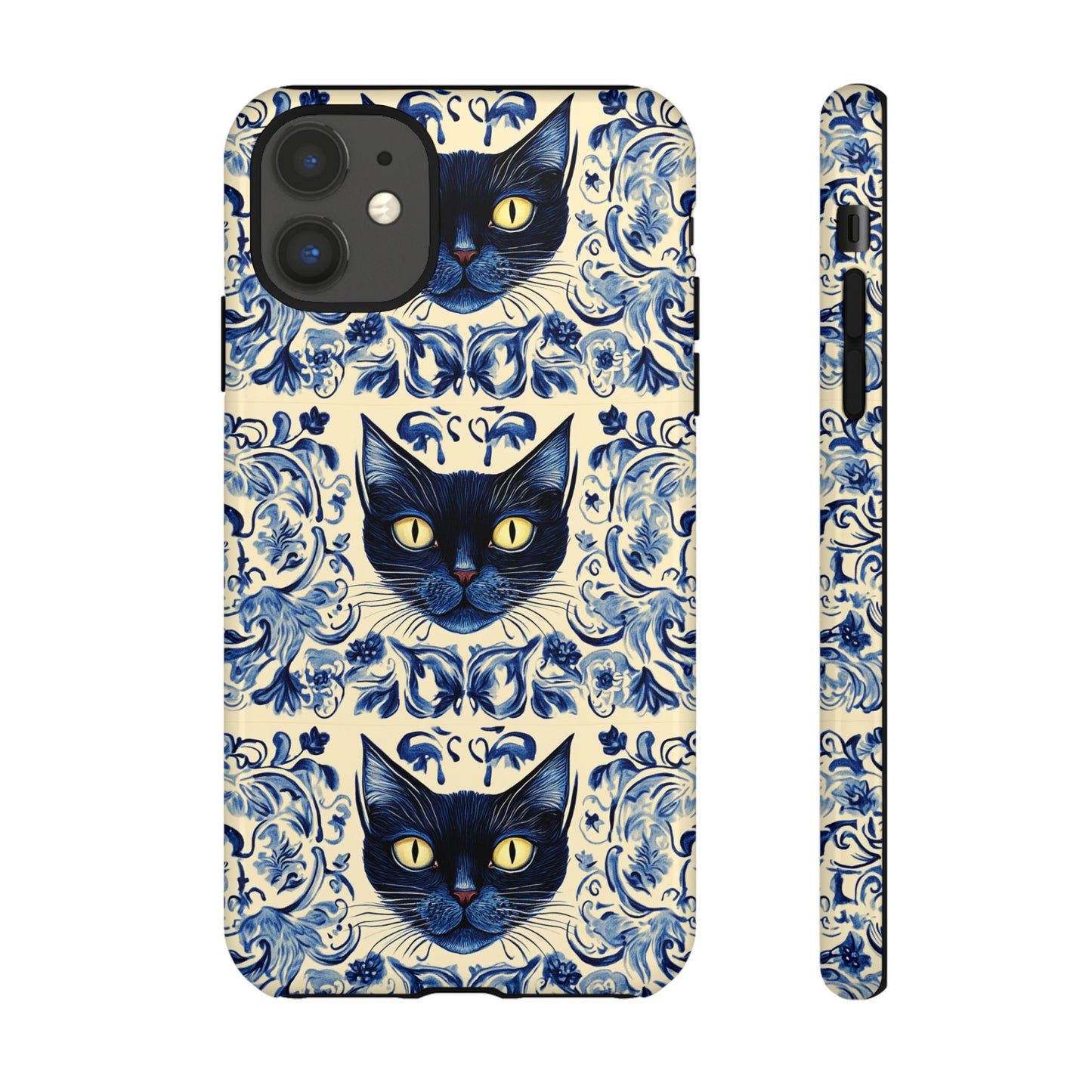 Tough Phone Cases - Mediterranean Tile Motif With Blue Cats