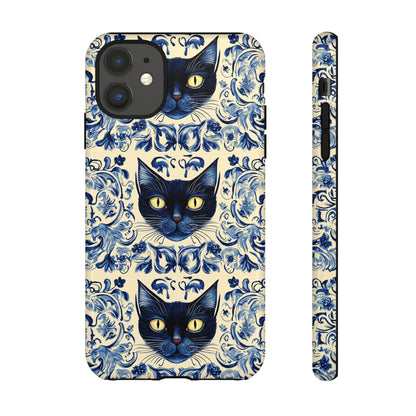 Tough Phone Cases - Mediterranean Tile Motif With Blue Cats