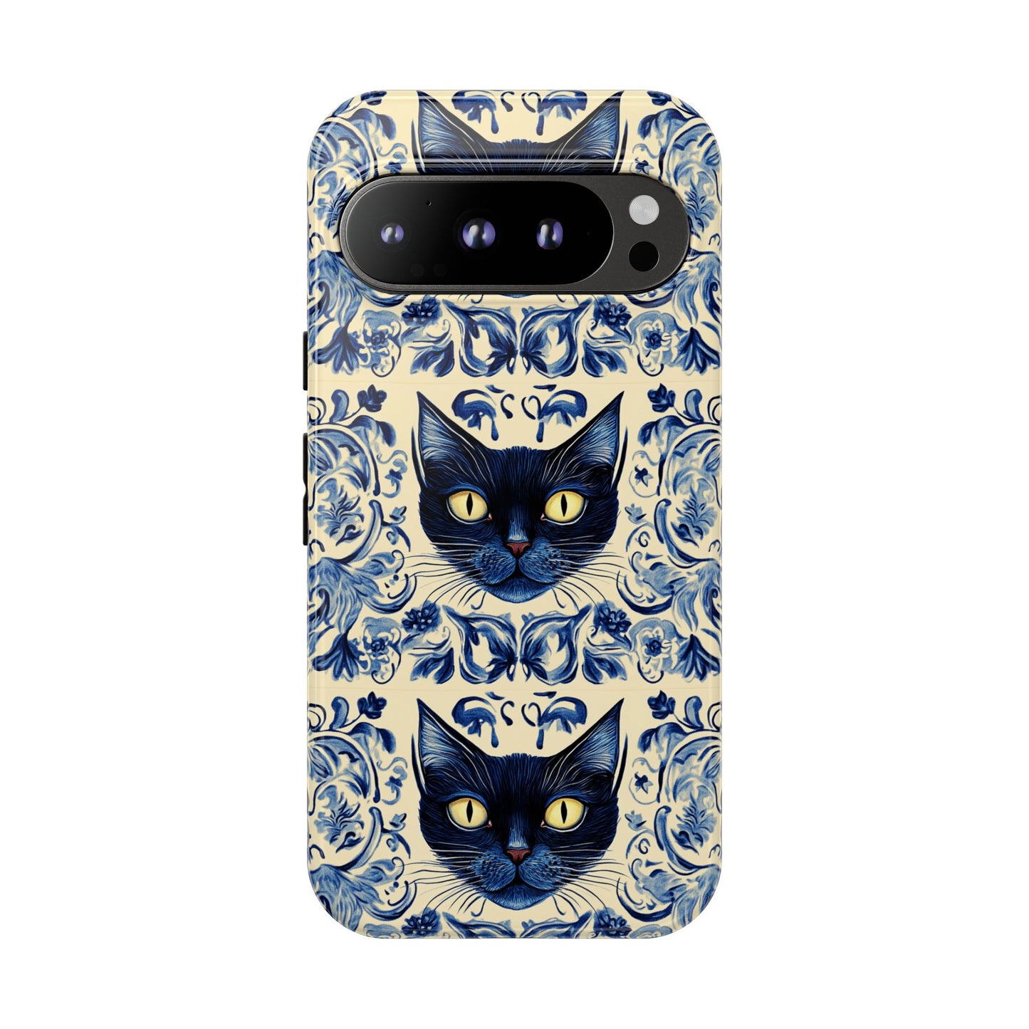 Tough Phone Cases - Mediterranean Tile Motif With Blue Cats