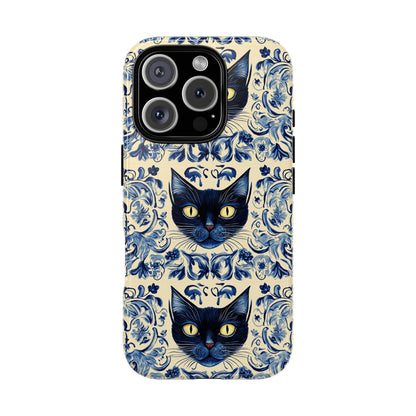 Tough Phone Cases - Mediterranean Tile Motif With Blue Cats