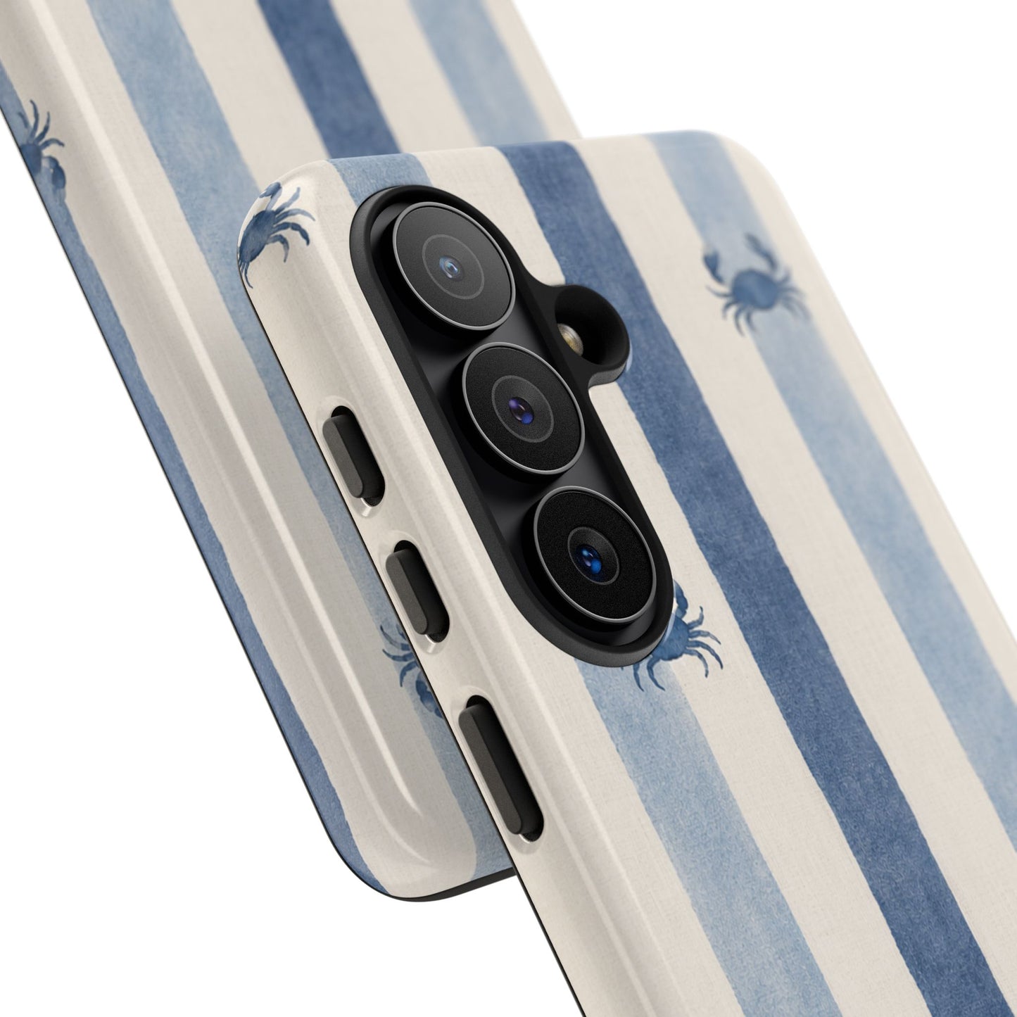 Blue Crab Coastal Phone Case | Minimalist Beach Stripe