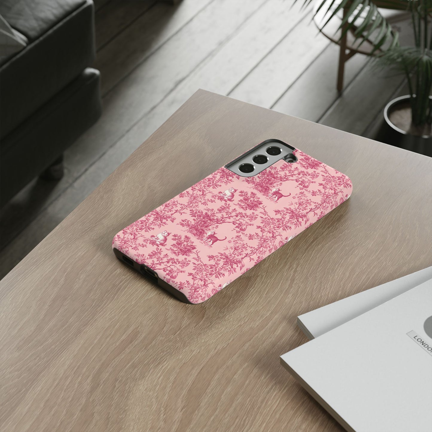 Tough Phone Cases - Cats in Pink Toile De Joyu Motif