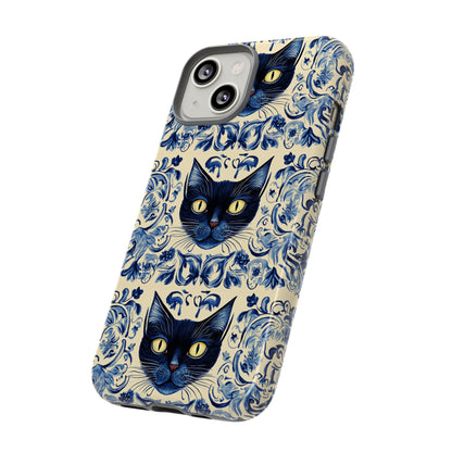 Tough Phone Cases - Mediterranean Tile Motif With Blue Cats