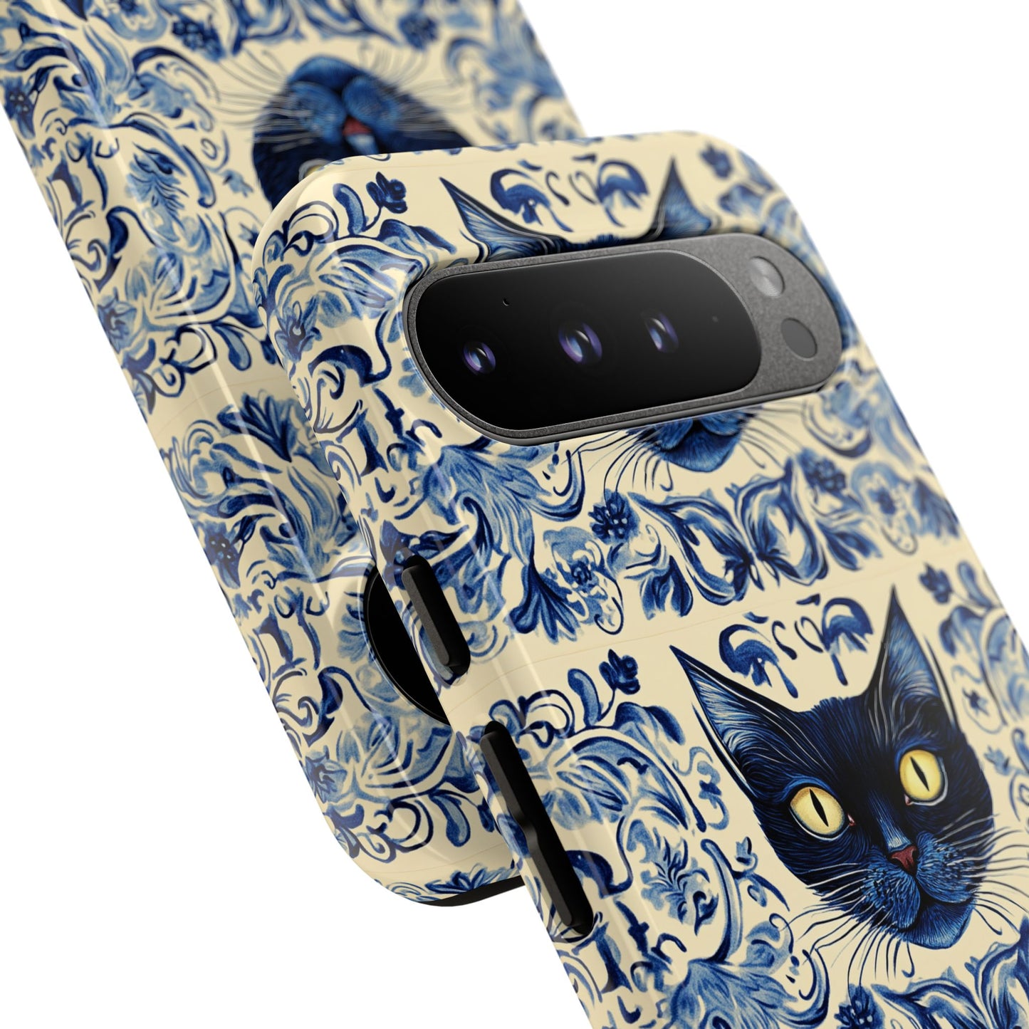 Tough Phone Cases - Mediterranean Tile Motif With Blue Cats