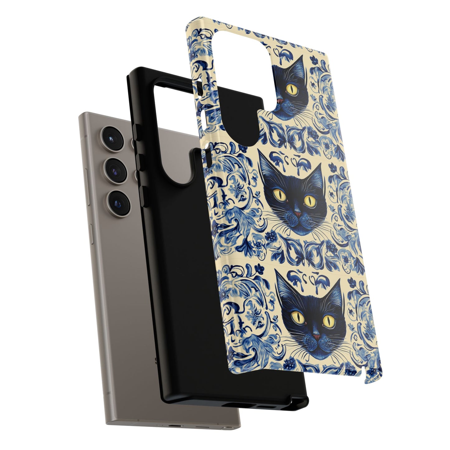 Tough Phone Cases - Mediterranean Tile Motif With Blue Cats