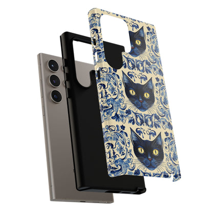 Tough Phone Cases - Mediterranean Tile Motif With Blue Cats
