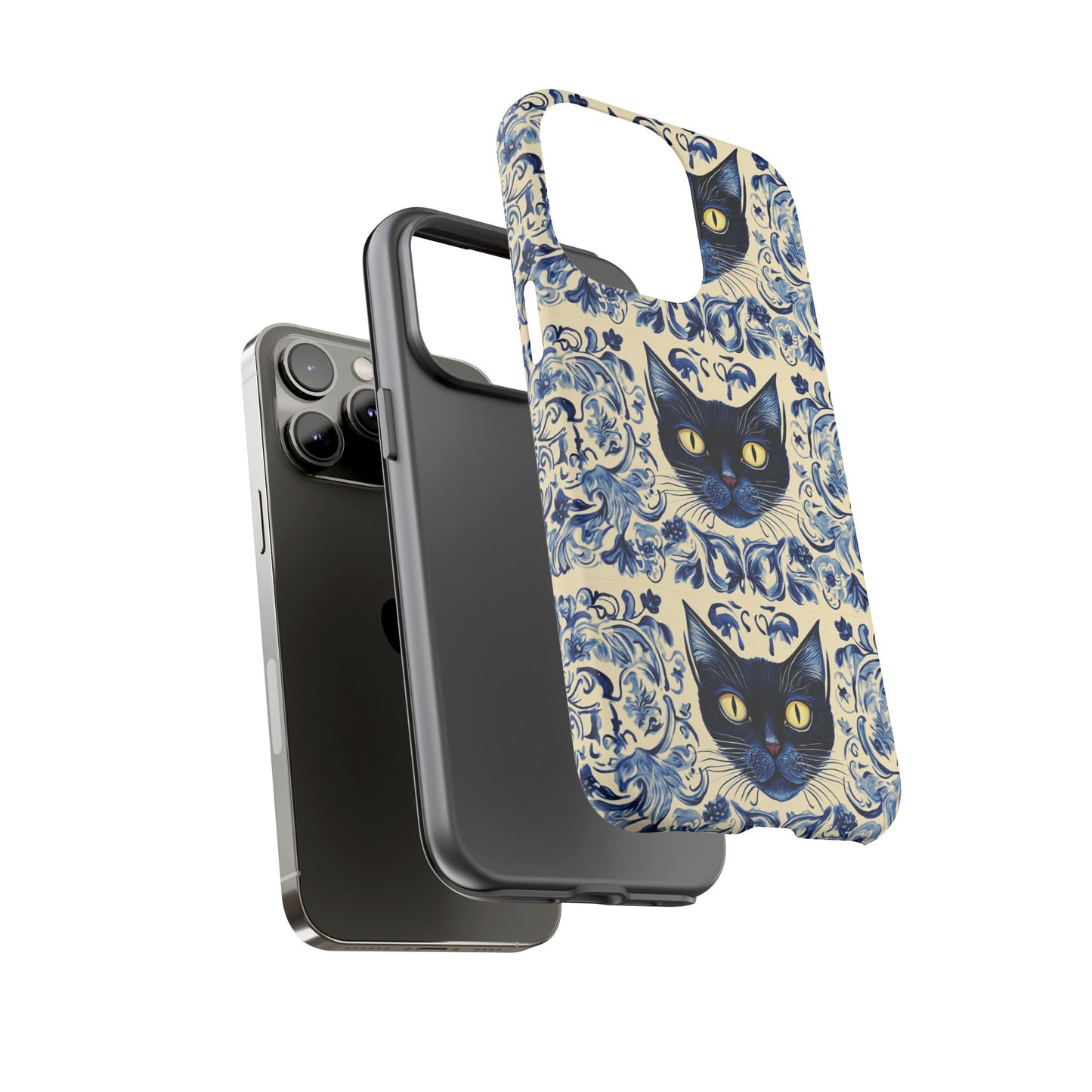 Tough Phone Cases - Mediterranean Tile Motif With Blue Cats
