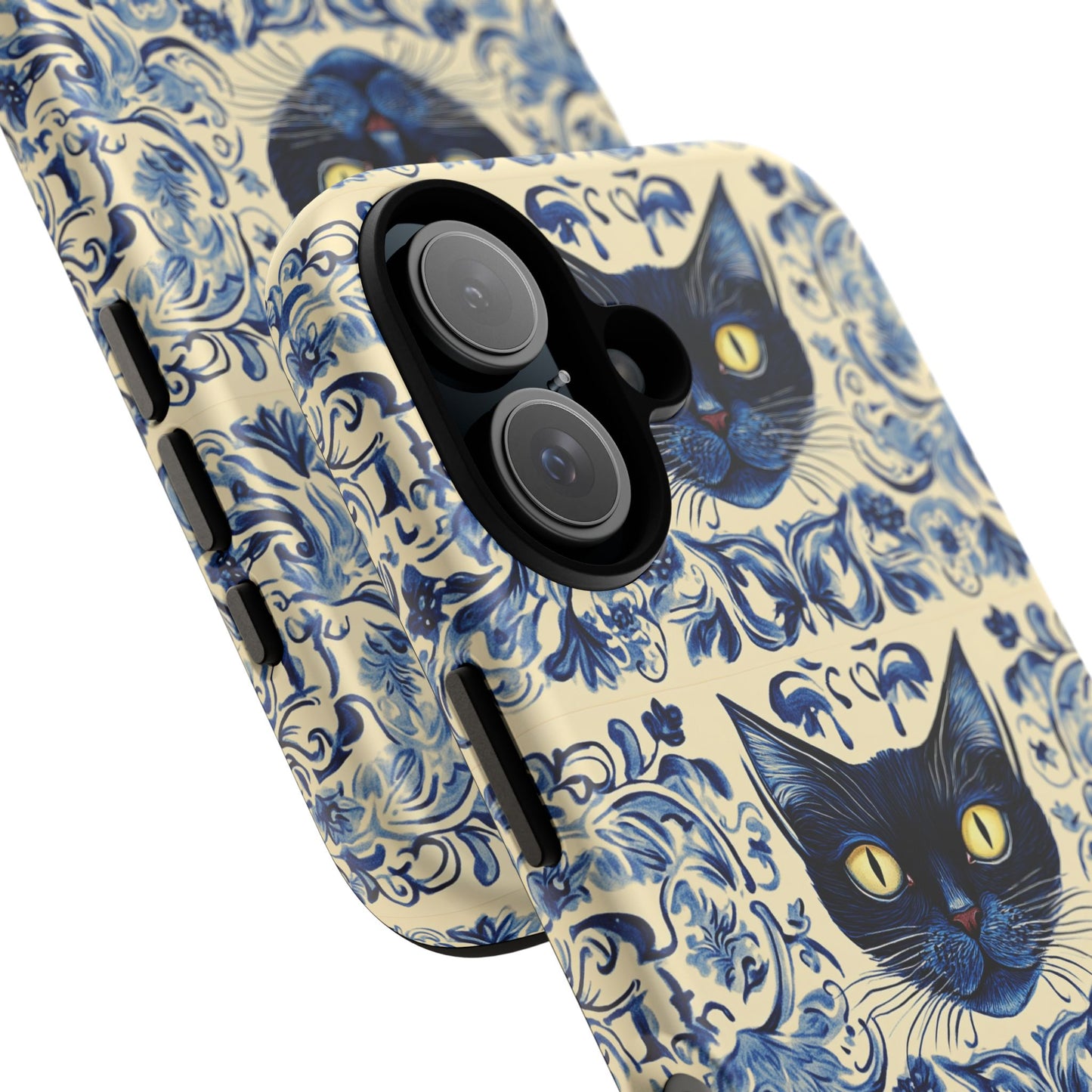 Tough Phone Cases - Mediterranean Tile Motif With Blue Cats