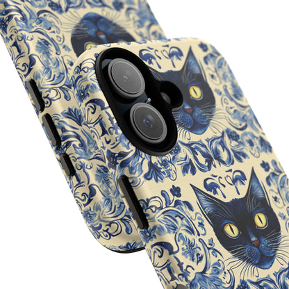 Tough Phone Cases - Mediterranean Tile Motif With Blue Cats