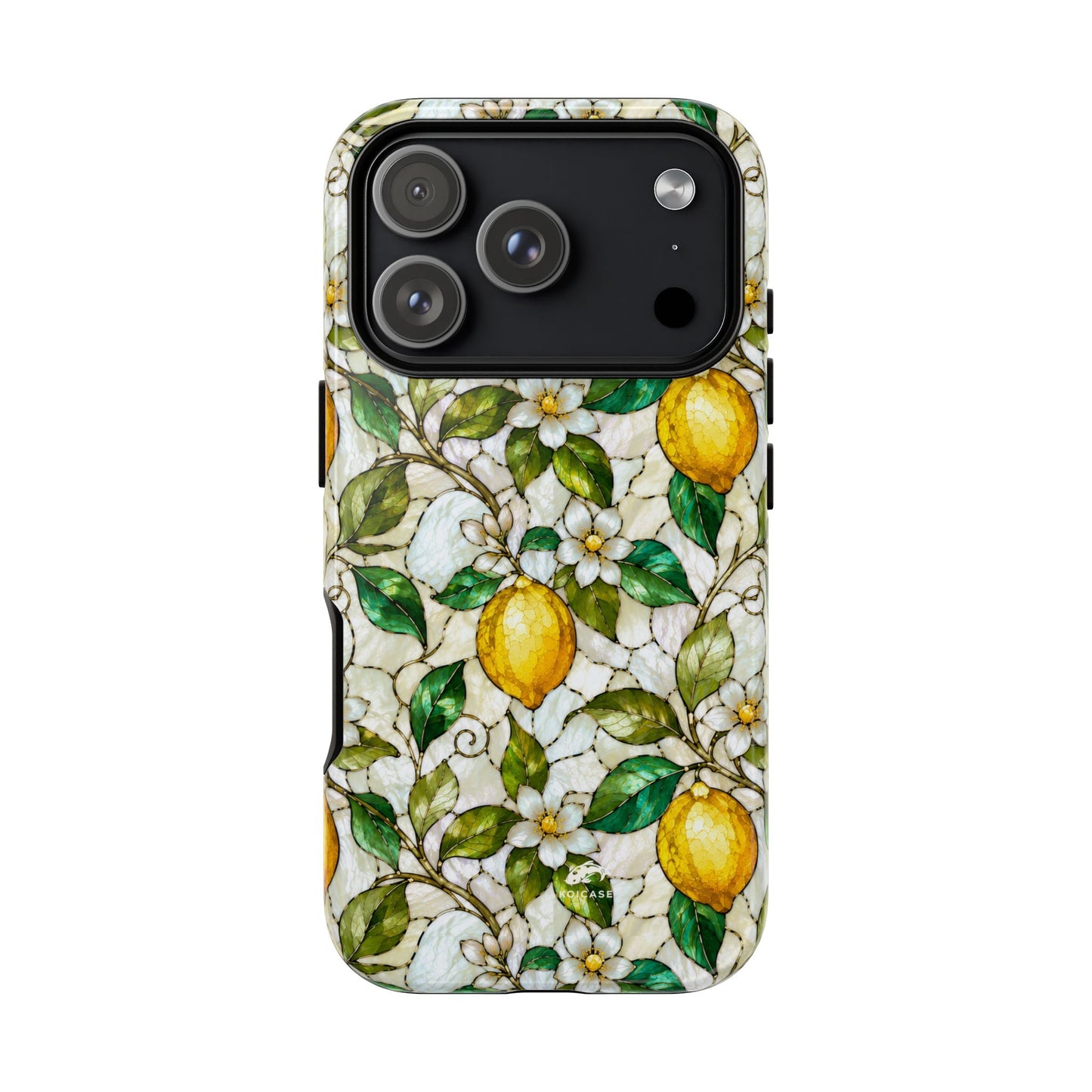 Stained Glass Lemon Phone Case, Citrus Botanical iPhone Case, Coastal Mediterranean Summer Fruits Floral Case, Art Nouveau Tough Cover