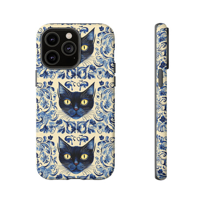Tough Phone Cases - Mediterranean Tile Motif With Blue Cats