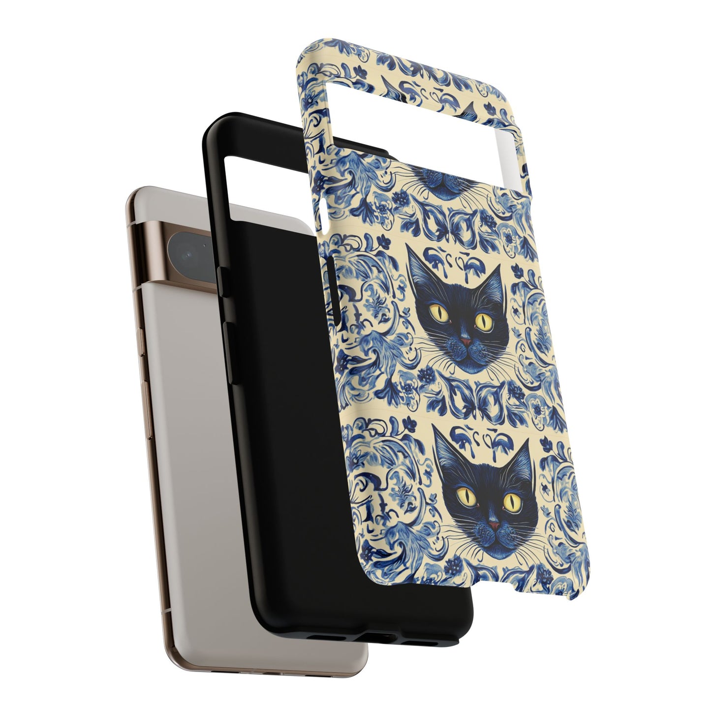 Tough Phone Cases - Mediterranean Tile Motif With Blue Cats