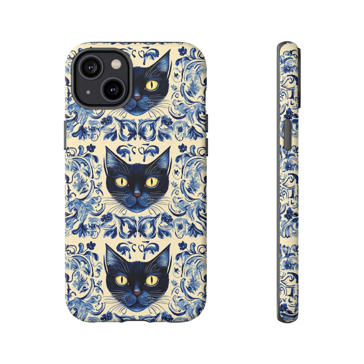 Tough Phone Cases - Mediterranean Tile Motif With Blue Cats