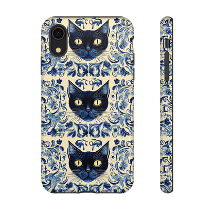 Tough Phone Cases - Mediterranean Tile Motif With Blue Cats