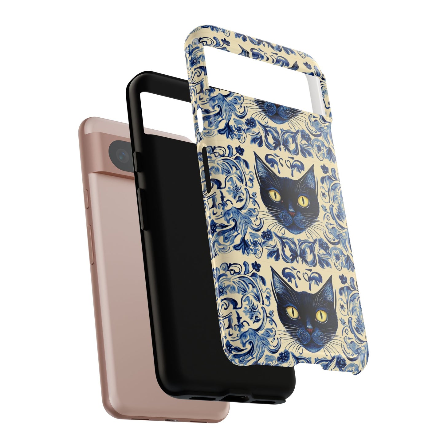 Tough Phone Cases - Mediterranean Tile Motif With Blue Cats
