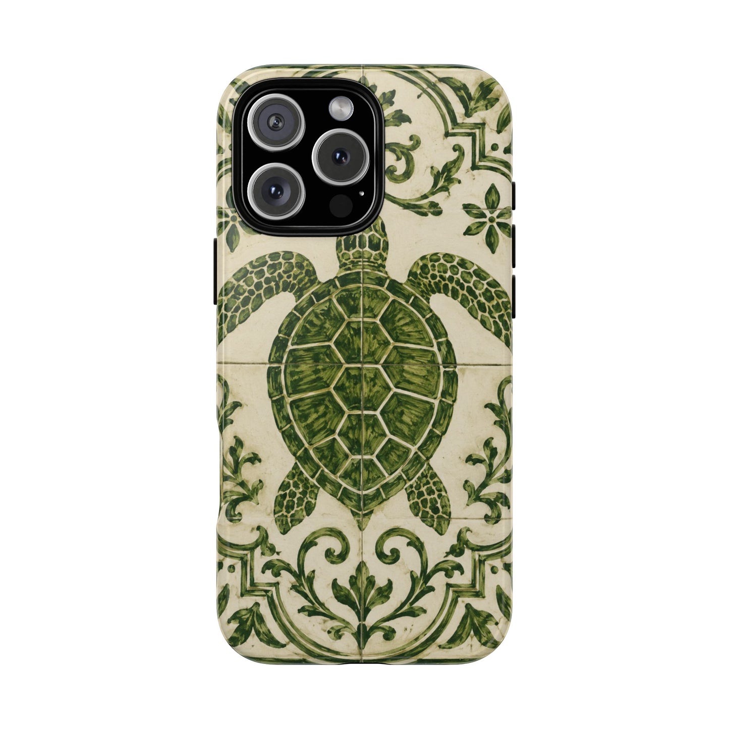 Green Azulejo Sea Turtle Phone Case | Portuguese Tile Coastal iPhone & Samsung Case