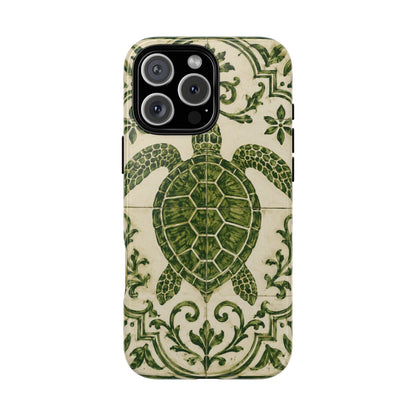 Green Azulejo Sea Turtle Phone Case | Portuguese Tile Coastal iPhone & Samsung Case