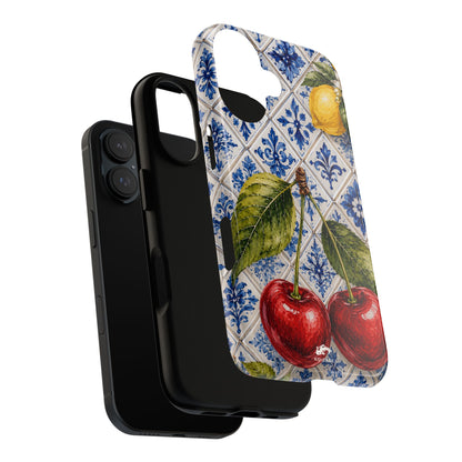 Cherry Phone Case, Portuguese Tile iPhone Case, Mediterranean Fruit Cover, Azulejo Samsung Galaxy Case, Botanical Pixel Case