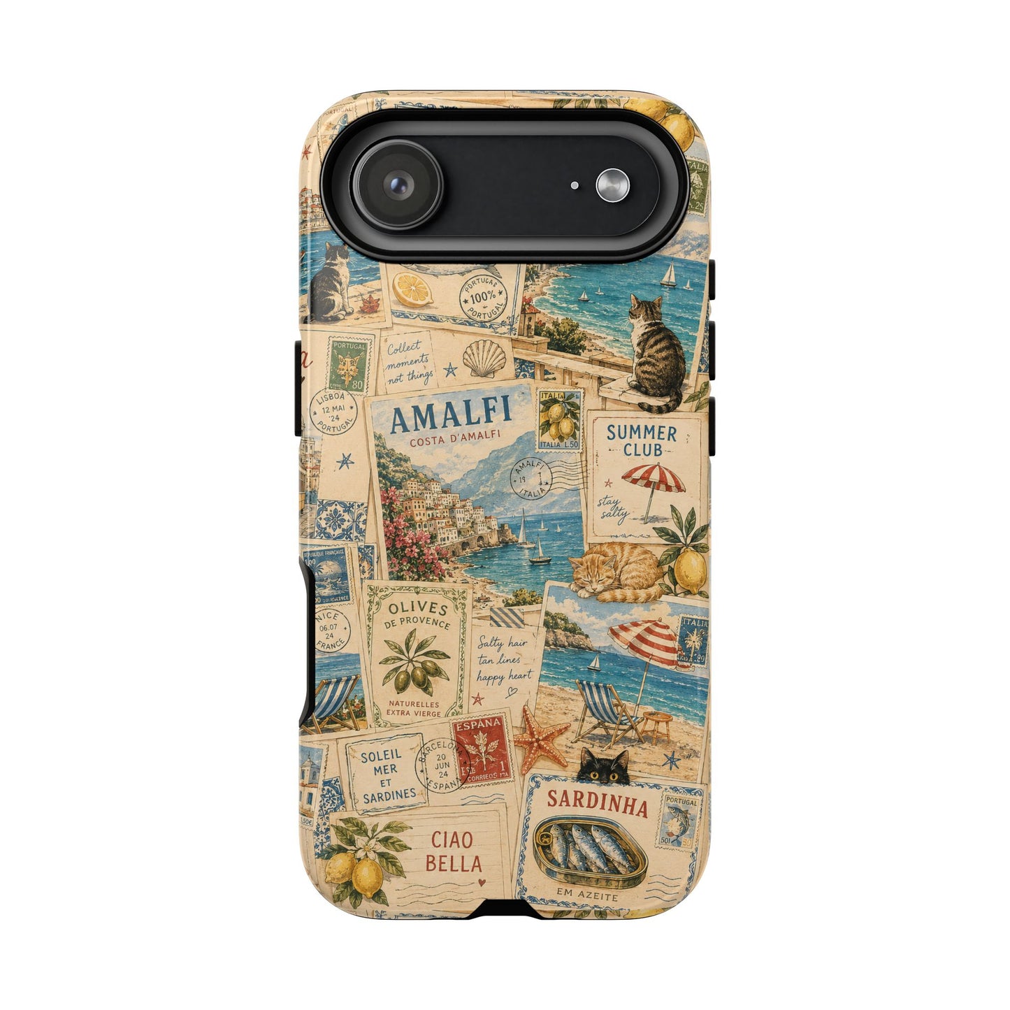 Mediterranean Postcard Cat Phone Case | Amalfi Coast Travel Collage iPhone Case