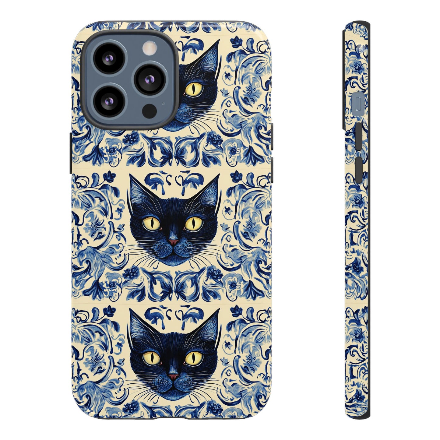 Tough Phone Cases - Mediterranean Tile Motif With Blue Cats