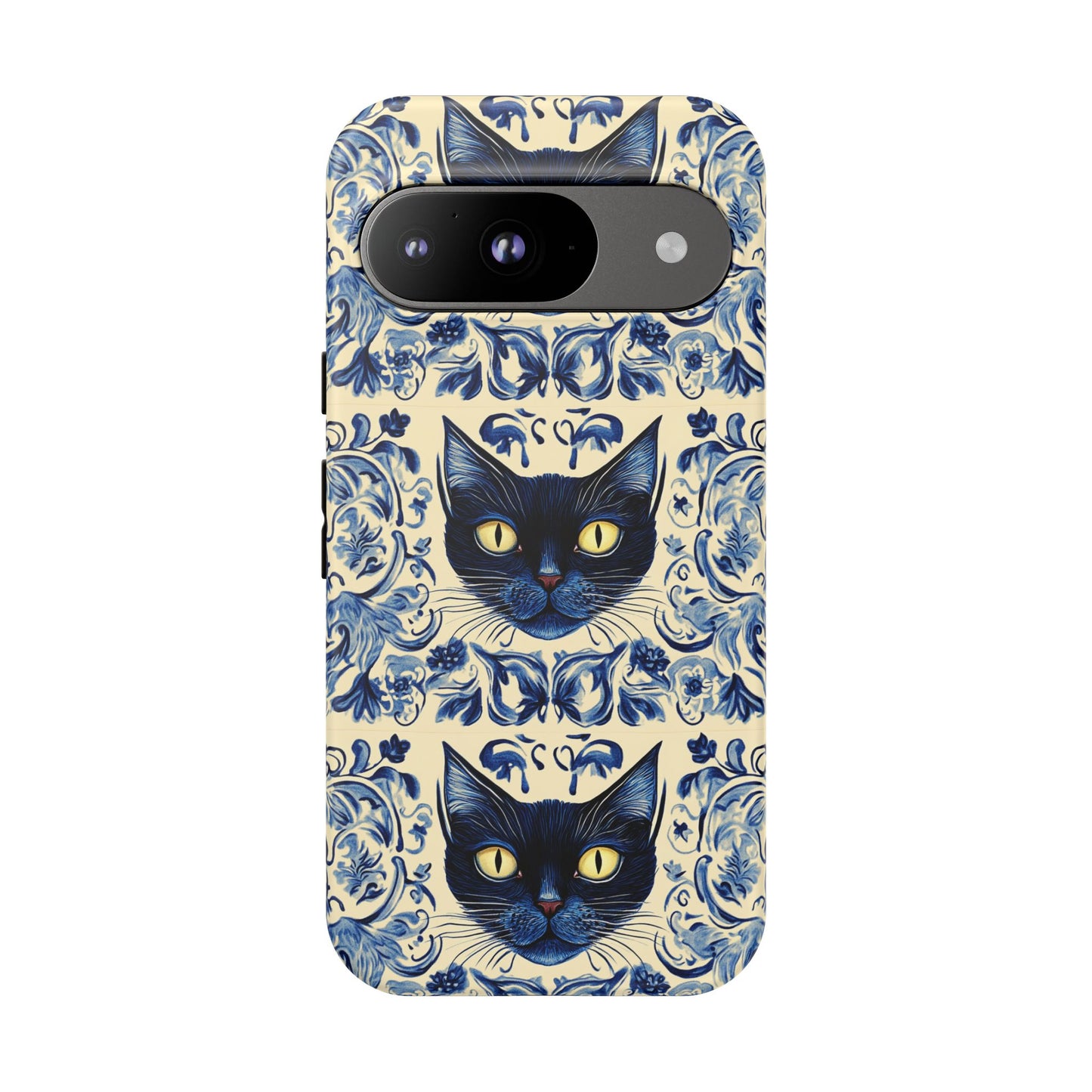 Tough Phone Cases - Mediterranean Tile Motif With Blue Cats