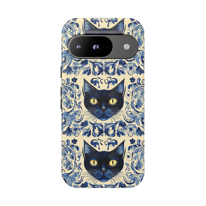 Tough Phone Cases - Mediterranean Tile Motif With Blue Cats