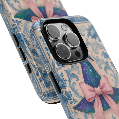 Phone Cases Witches Hat with Coquette Pink Bow in Azulejo Style