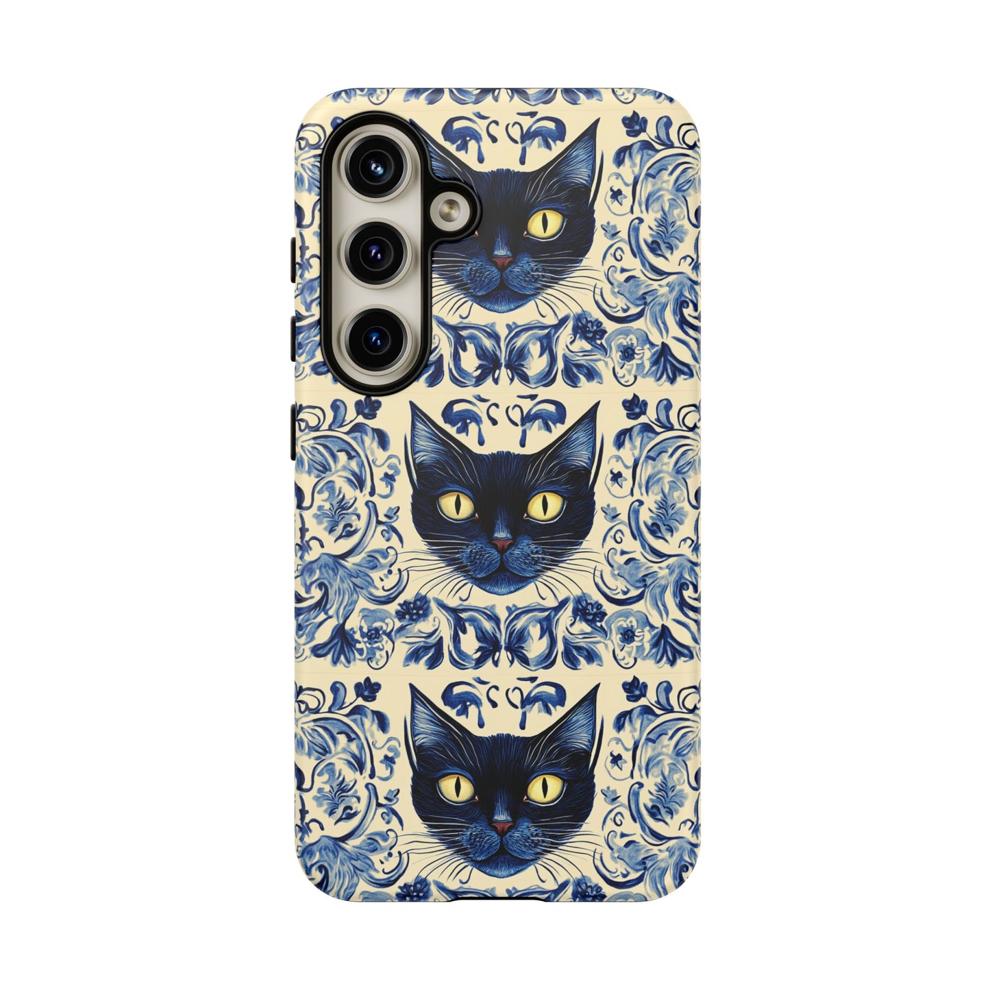 Tough Phone Cases - Mediterranean Tile Motif With Blue Cats