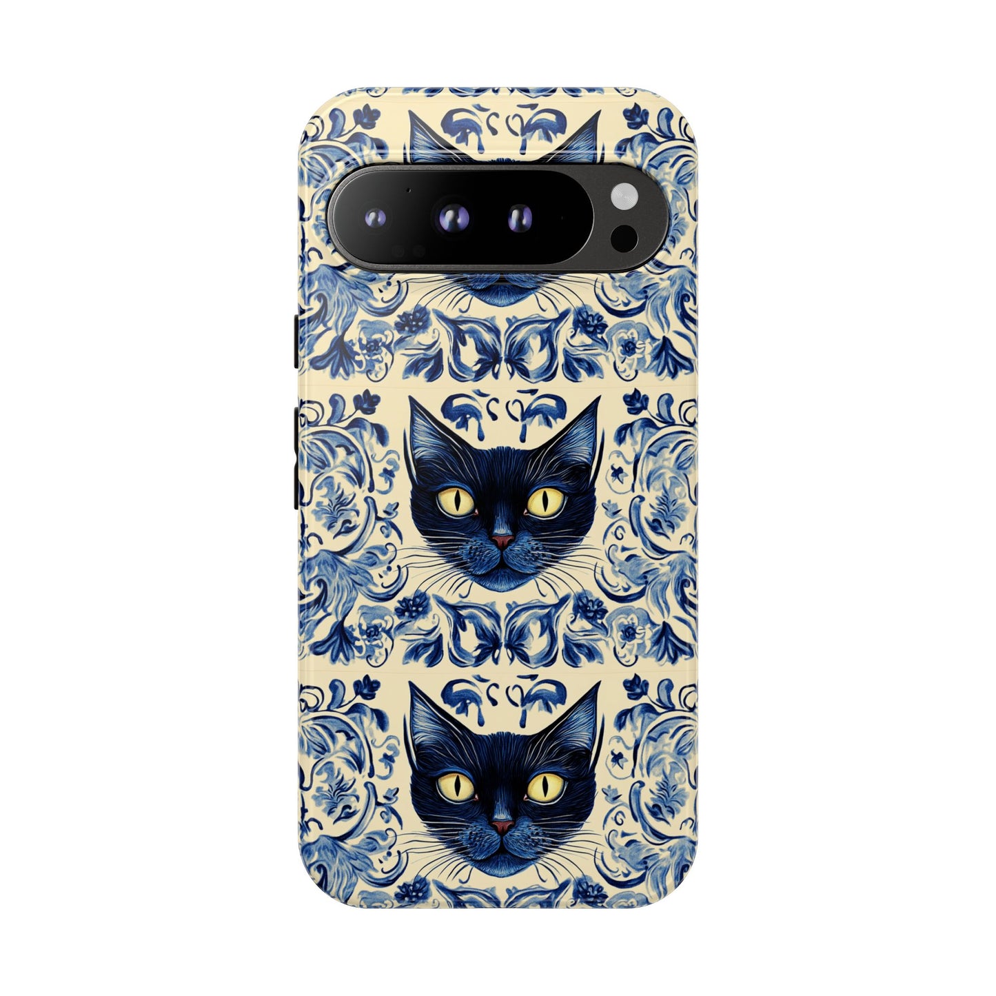 Tough Phone Cases - Mediterranean Tile Motif With Blue Cats