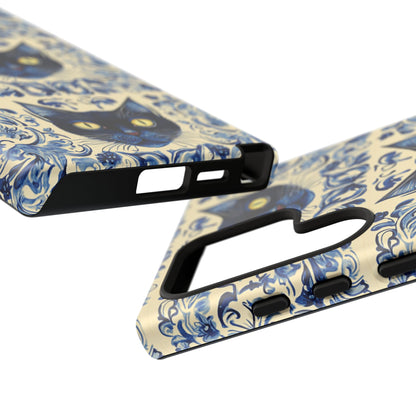 Tough Phone Cases - Mediterranean Tile Motif With Blue Cats