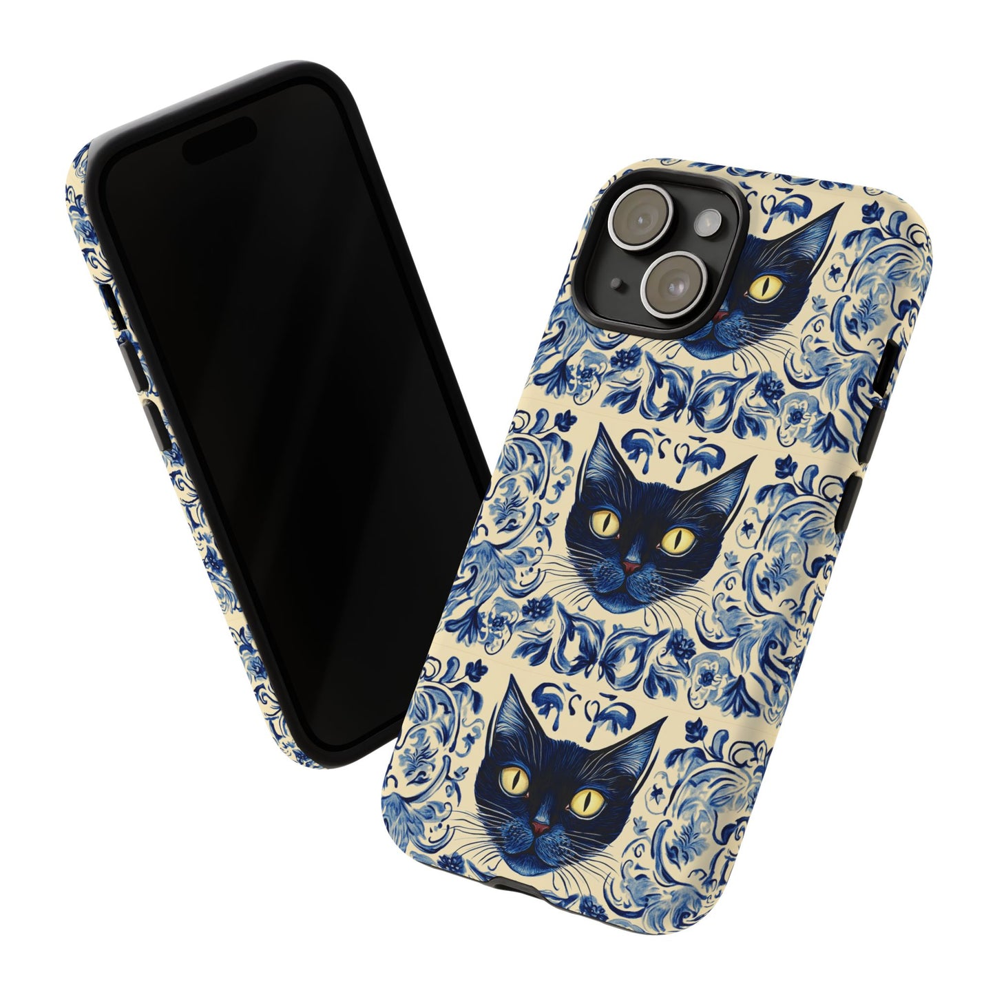 Tough Phone Cases - Mediterranean Tile Motif With Blue Cats