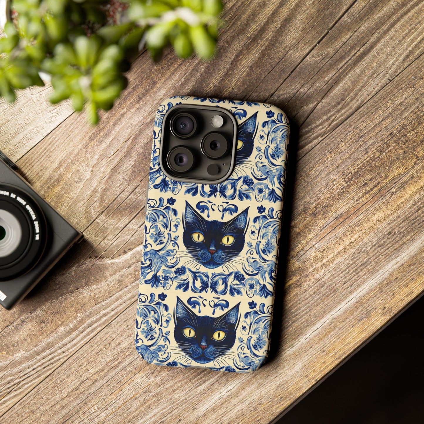 Tough Phone Cases - Mediterranean Tile Motif With Blue Cats