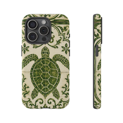 Green Azulejo Sea Turtle Phone Case | Portuguese Tile Coastal iPhone & Samsung Case