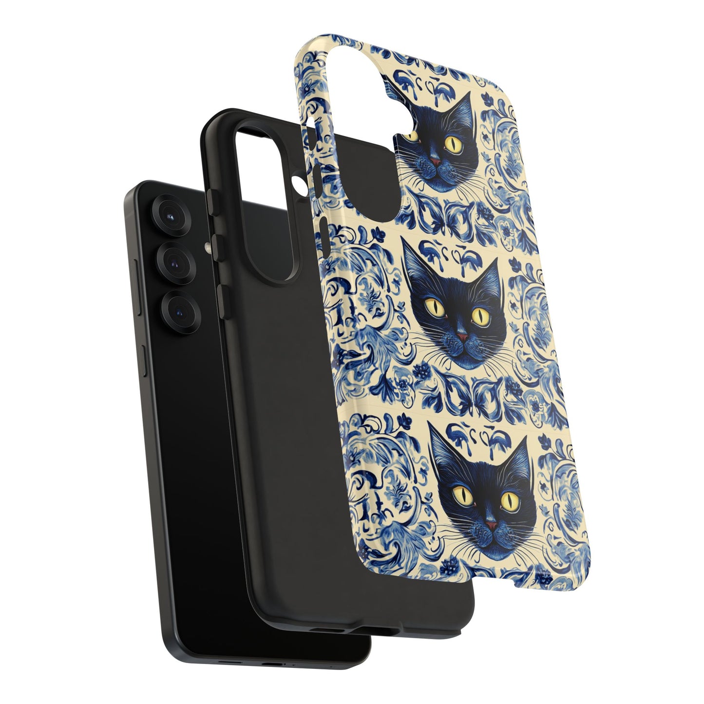 Tough Phone Cases - Mediterranean Tile Motif With Blue Cats