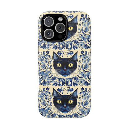 Tough Phone Cases - Mediterranean Tile Motif With Blue Cats