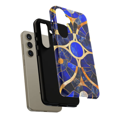 Blue Art Deco Stained Glass Phone Case Luxury Celestial Gold Pattern